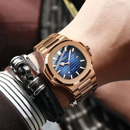 New Switzerland Man Casual Rose Gold Clock Men Luxury Watch Automatic Watches Mens Fashion Quartz Wristwatches Tudo Por 1 Real