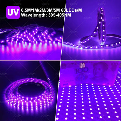 UV LED Light Strip 395-405nm | Flexible Black Light for Glow Party