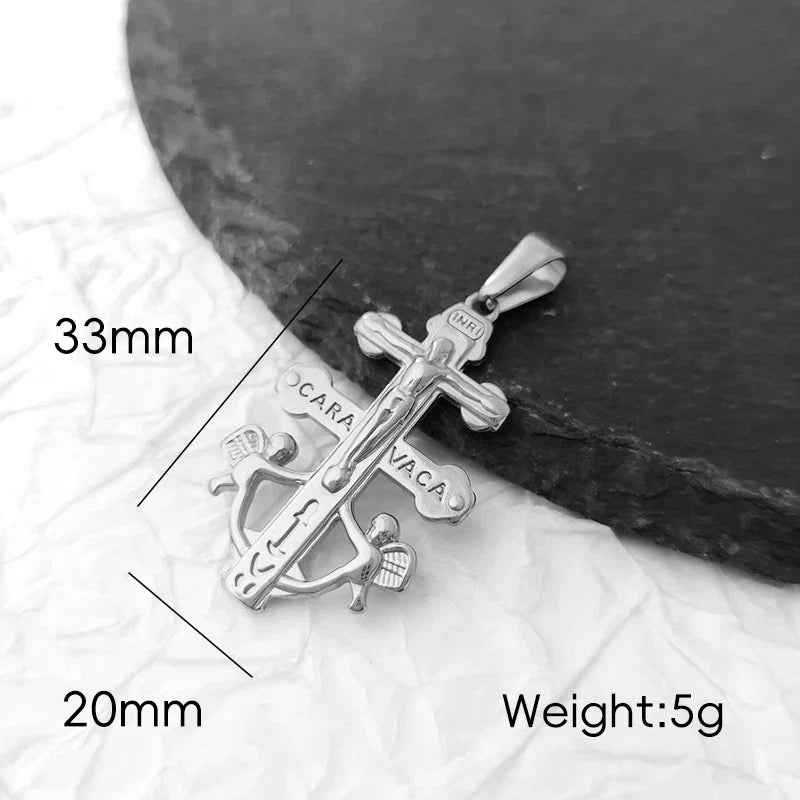 Caravaca De La Cruz Crucifix Pendant Christian Angels and Christ in Relief Stainless Steel Caravaca Cross Charms DIY Accessories