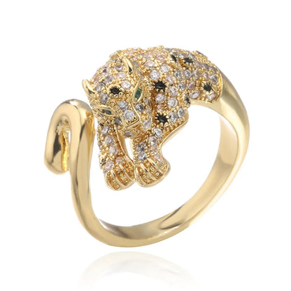 NEWBUY High Quality Fashion Statement Big Animal Ring For Women Girl Party Jewelry Gold Color Zircon Leopard Open Ring Wholesale