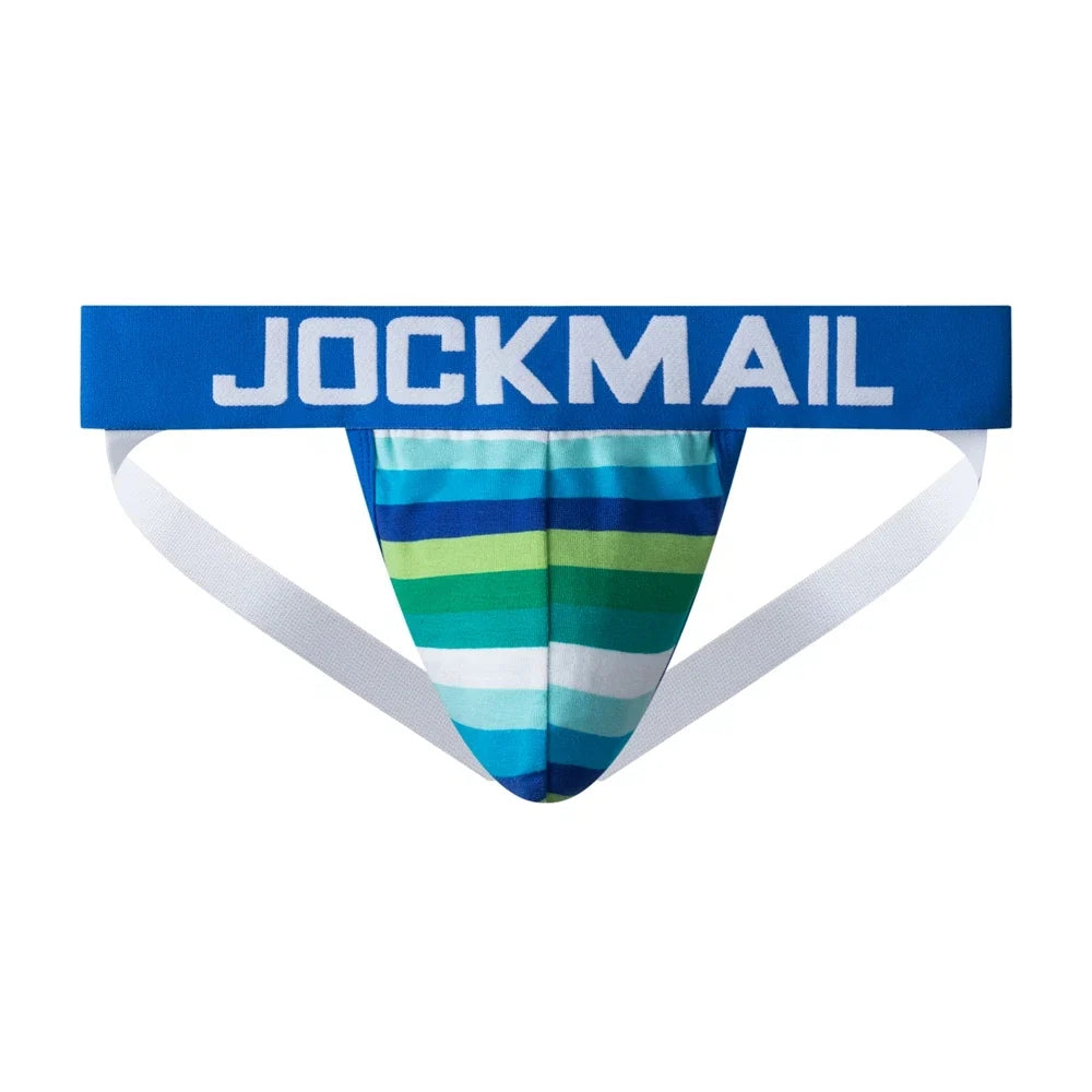 Sexy Men Underwear Brief Underpants Rainbow Stripes Gay Men's Jockstrap Bikini Slip Men's Tanga String Thong Breathable Cotton