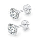 Stainless Steel Cubic Zirconia Stud Earrings | Screw-Back CZ Earrings for Women and Men