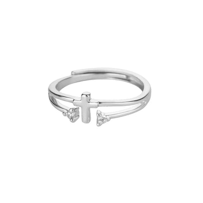 Zircon Cross Rings For Women Gold Color Stainless Steel Crystal Cross Adjustable Ring Religious Wedding Christmas Jewelry Gift