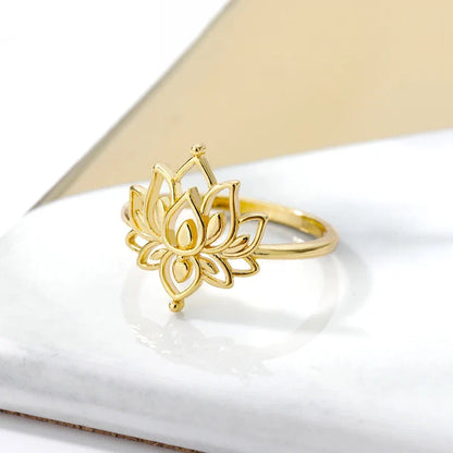 Lotus Flower Rings For Women Stainless Steel Gold Color Hollow Out Ring Fashion Wedding Party Aesthetic Jewelry Gift anillos