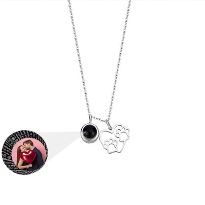 Photo Customizable Love Dog Paw Projection Necklace Pendant Jewelry