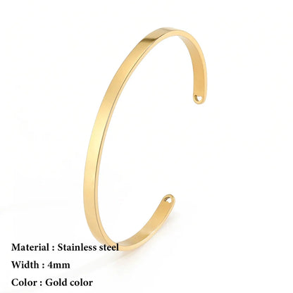 SUNIBI 4mm 6mm Stainless Steel Cuff Gold Color Bracelet Bangle for Women Jewelry Gifts Wholesale Dropshipping
