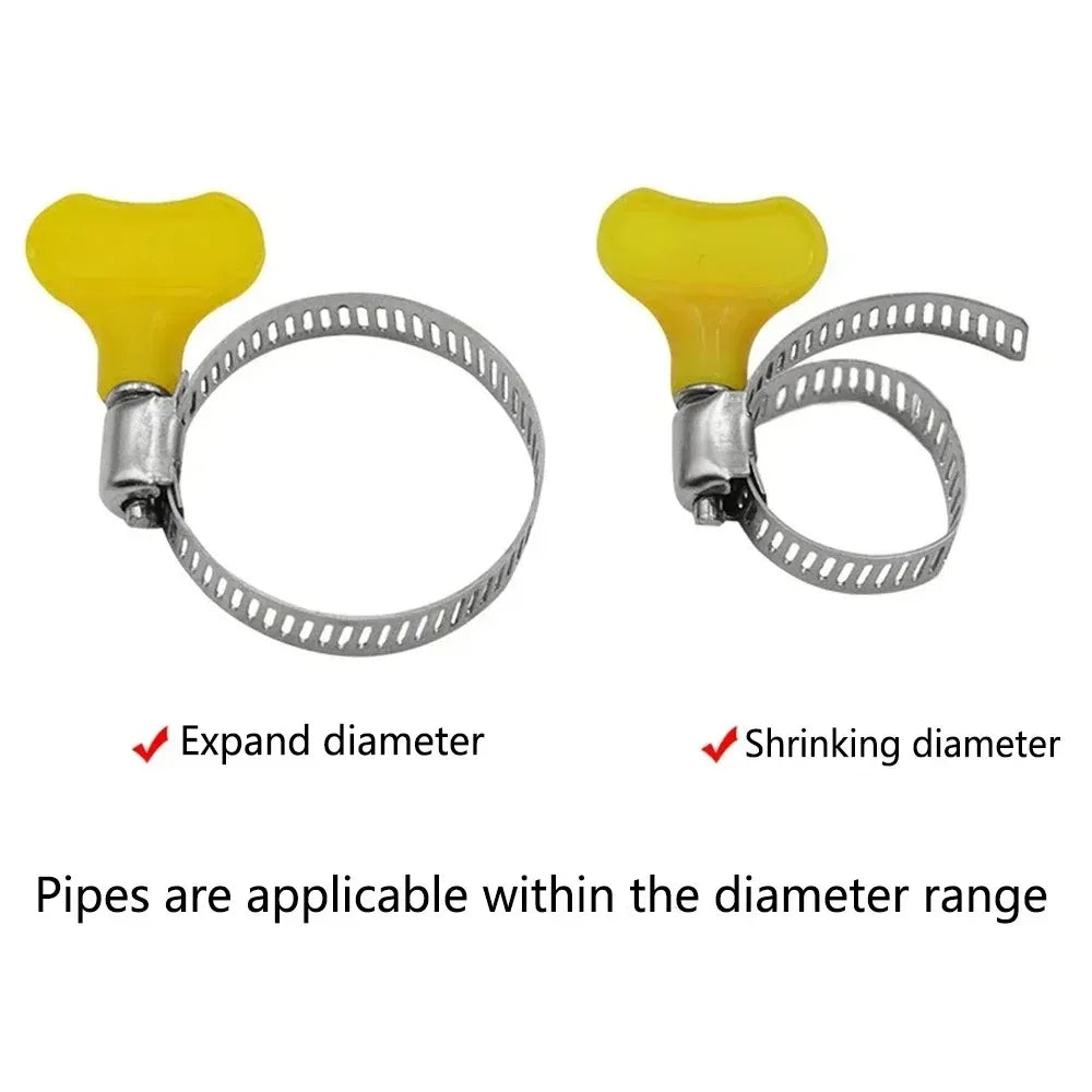 5 Pcs 8-44mm Adjustable Yellow Plastic Handle Hose Clamps | Stainless Steel Worm Drive Pipe Clips