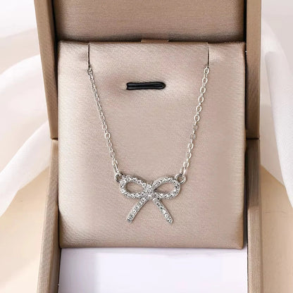 Fashion Rhinestone Bow Pendant Necklace For Women Exquisite Zircon Bowknot Choker Necklaces Office Party Jewelry Lady Gifts