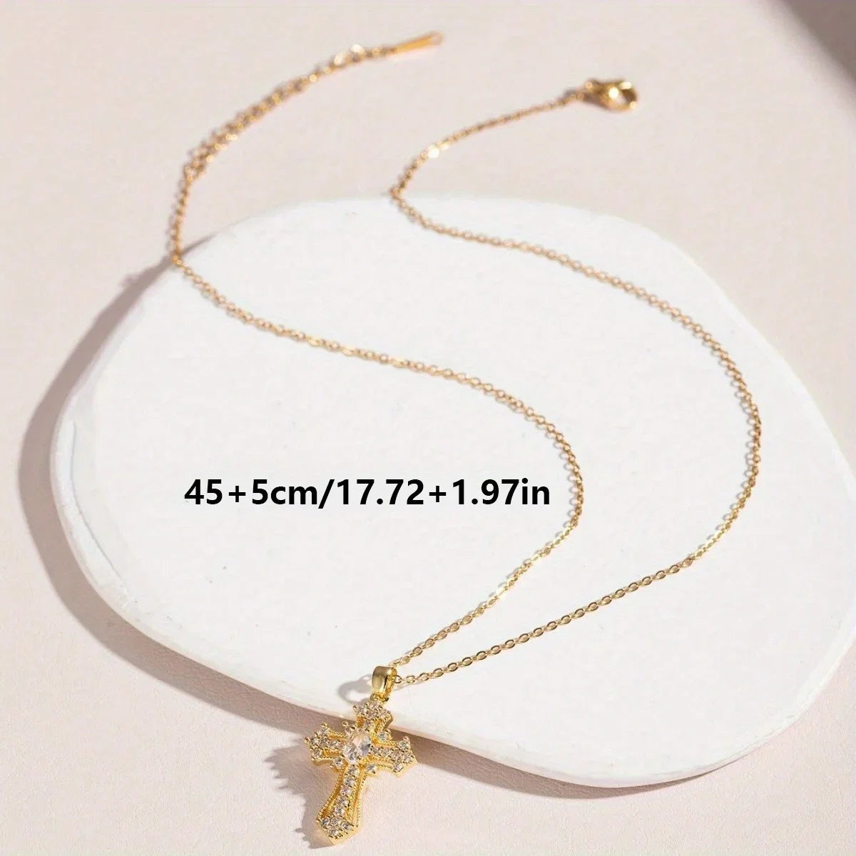 1Pcs Cross Necklace Pendant Religious Blessing Stainless Steel Sturdy Gold Necklace Water Diamond Inlay Trendy Fashion