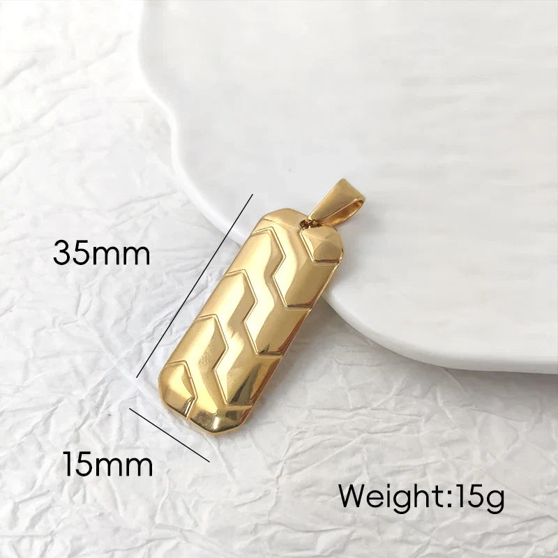 Hot Sale 18K Gold Plated Stainless Steel Mens Jewelry Classic Men's Necklace Square Tire Patterns Pendant Hip Hop Necklace