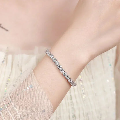 NeeTim 3mm 4mm Moissanite Tennis Bracelets 925 Sterling Silver Full Diamond with Gold Plated Bracelet Fine Jewelry for Women Men
