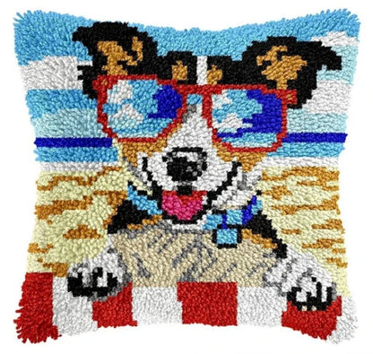 Knot Pillow Package Cartoon Animals Latch Hook Kit Cushion Pillowcase Kussen Set For Needlework Dog Raccoon Latch Hook Kits DIY