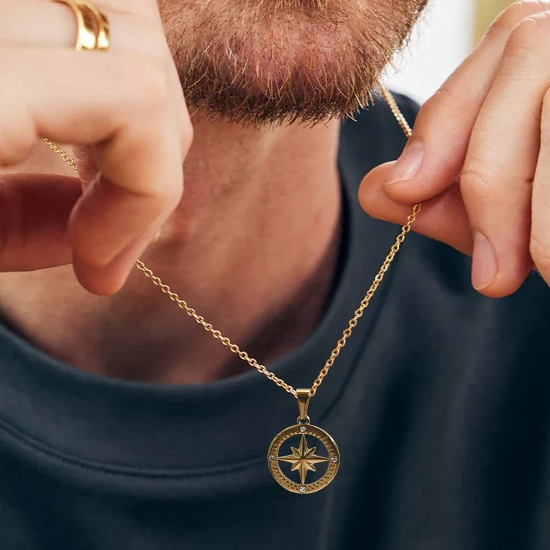Stainless Steel Polaris Necklace - 18K Gold Plated Round Starry Sky Design, North Star Charm for DIY Jewelry