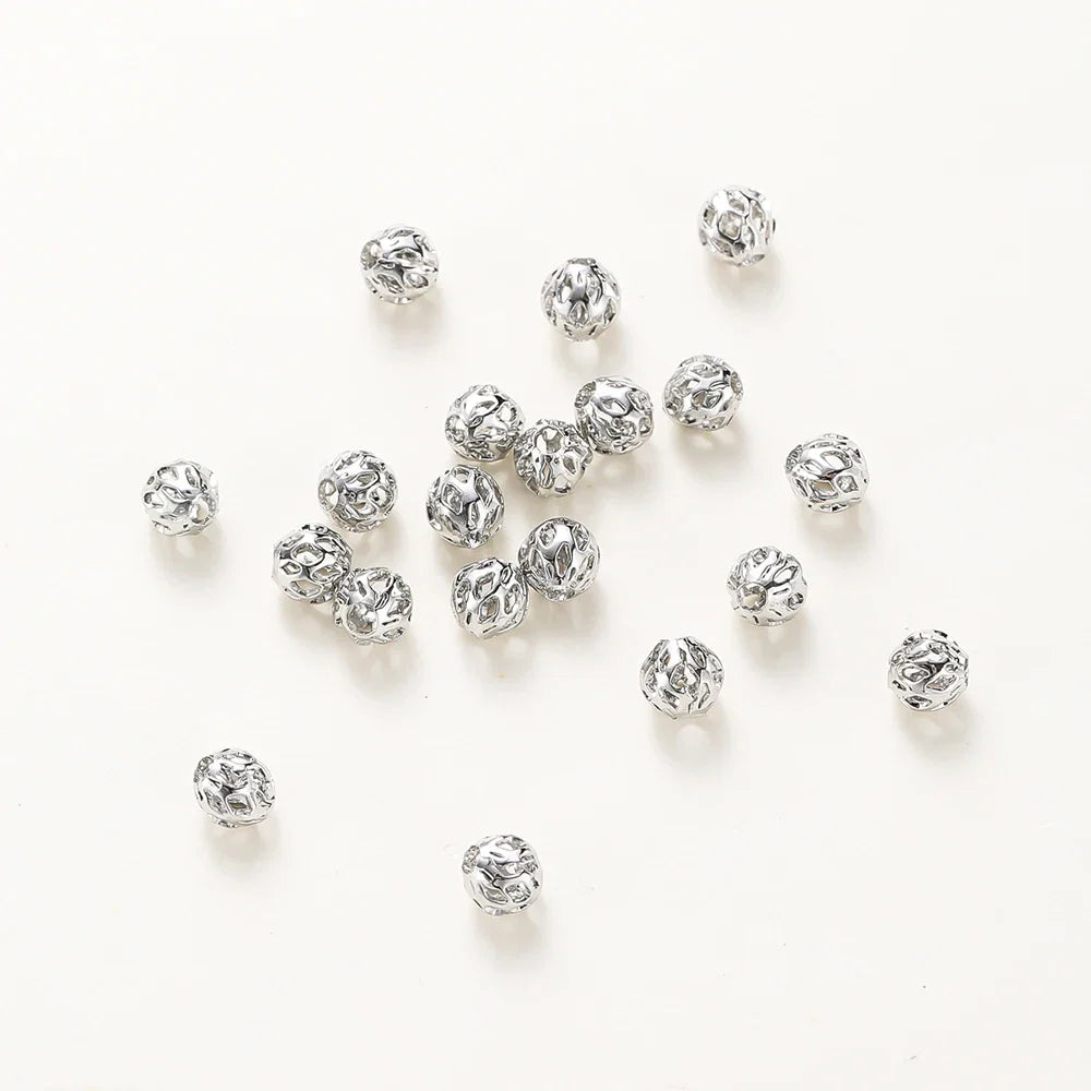 20pcs/bag 4mm 5mm 6mm 18K Gold Plated Hollow Round Spacer Bead Brass Charm Bracelet Beading For DIY Jewelry Making Accessories