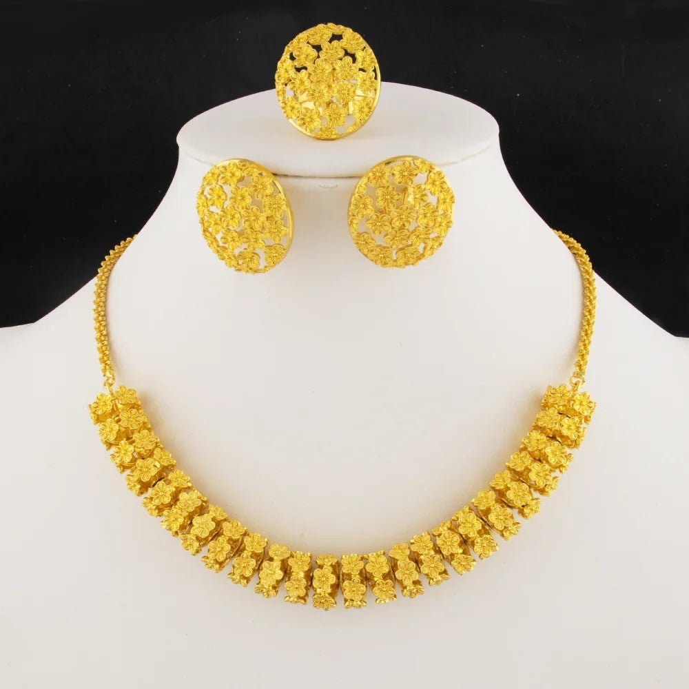 gold plated earrings ring necklaces for women luxury gold cuban necklace set High Quality designer men woman Jewelry sets gift