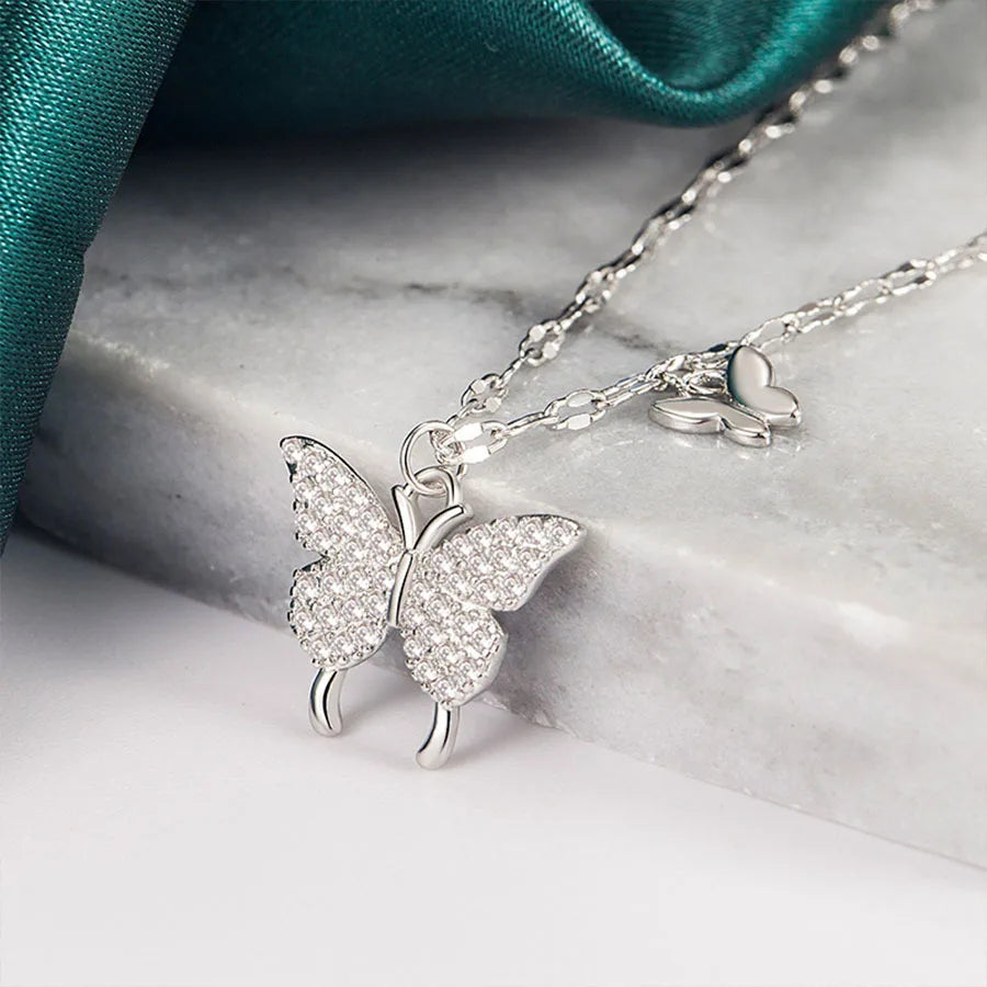 925Silver Butterfly necklace for women in summer, niche, versatile, exquisite, luxurious, high-end, collarbone chain