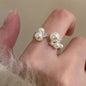 PANJBJ 925 Sterling Silver Pearl Irregular Ring | Women Shell Overlapping Hollow Sweet Design Jewelry