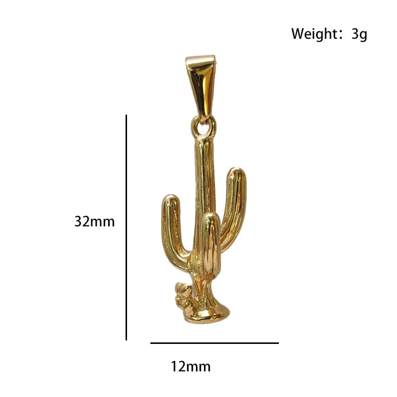 Trendy Gold - Plated Stainless Steel Cactus Pendant Necklace for Men & Women - Non - Fading, Ideal Gift, Fashion Jewelry