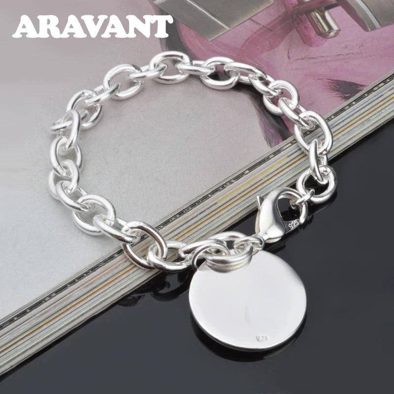 Aravant 925 Silver Round Bracelet Chains For Women Fashion Wedding Jewelry Accessories