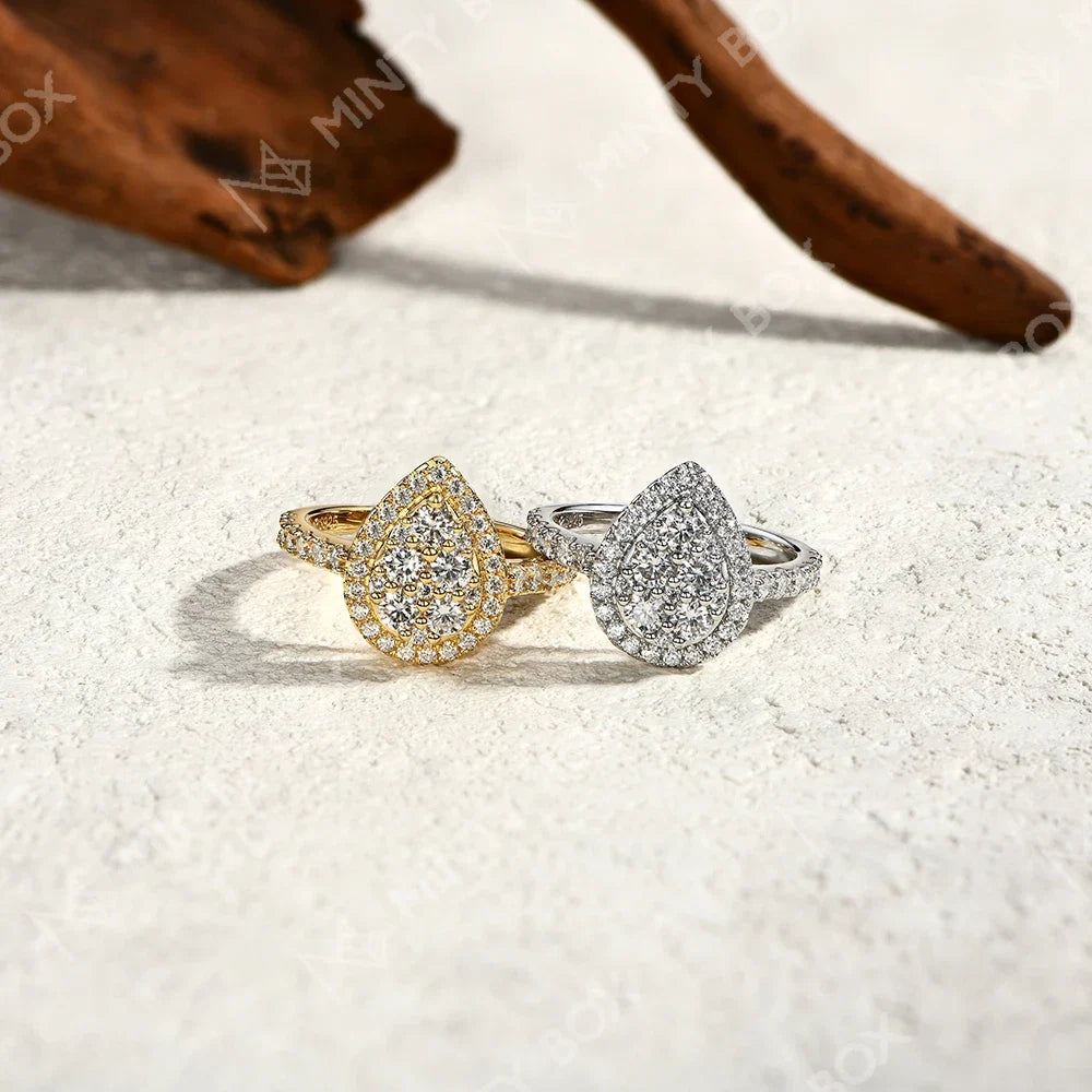 MINTYBOX S925 Sterling Silver Moissanite Engagement Halo Rings for Women 1.15ctw Lab Diamond Ring 18K Gold Plated Fine Jewelry