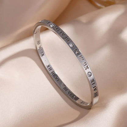 Yupsk 5Pcs/set Silver Color Stainless Steel Bracelet Shiny Zircon Inlaid Stackable Bangles Female Jewelry Gift