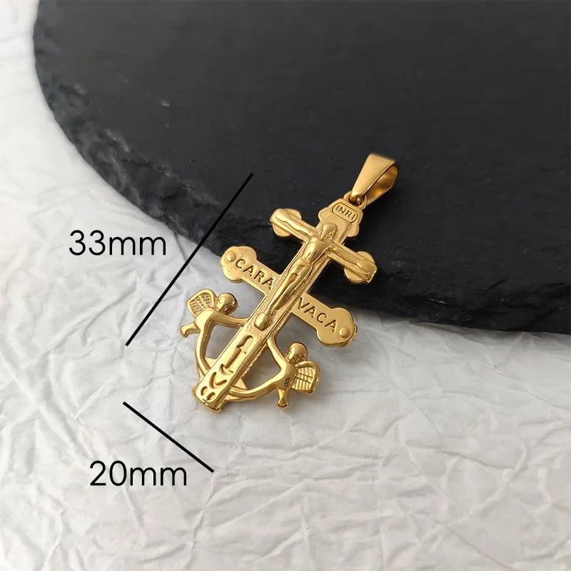 Virgin Mary Saint Michael Cross Prayer Pendant Necklace Gold Stainless Steel Religious Pendants Catholic Women/Men Jewelry