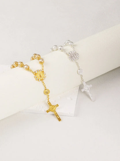 One Decade Auto Rosary Beads Catholic Bracelet Saint Benedict Crucifix Divine Mercy Gift for Women Men