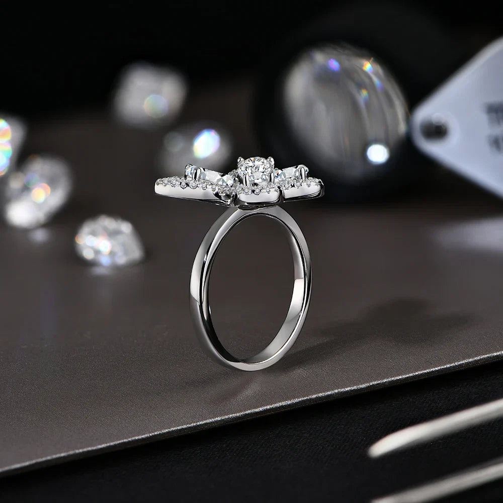 MINTYBOX Butterfly Moissanite Ring for Women Solid 10k 14k White Gold Pear Cut 6*4mm Pass Diamond Test Engagement Fine Jewelry