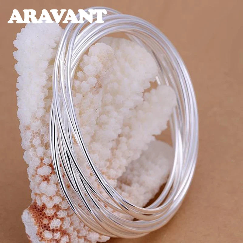 Aravant 925 Silver 10 Circle Triple Ring Bangle For Men Women Fashion Jewelry
