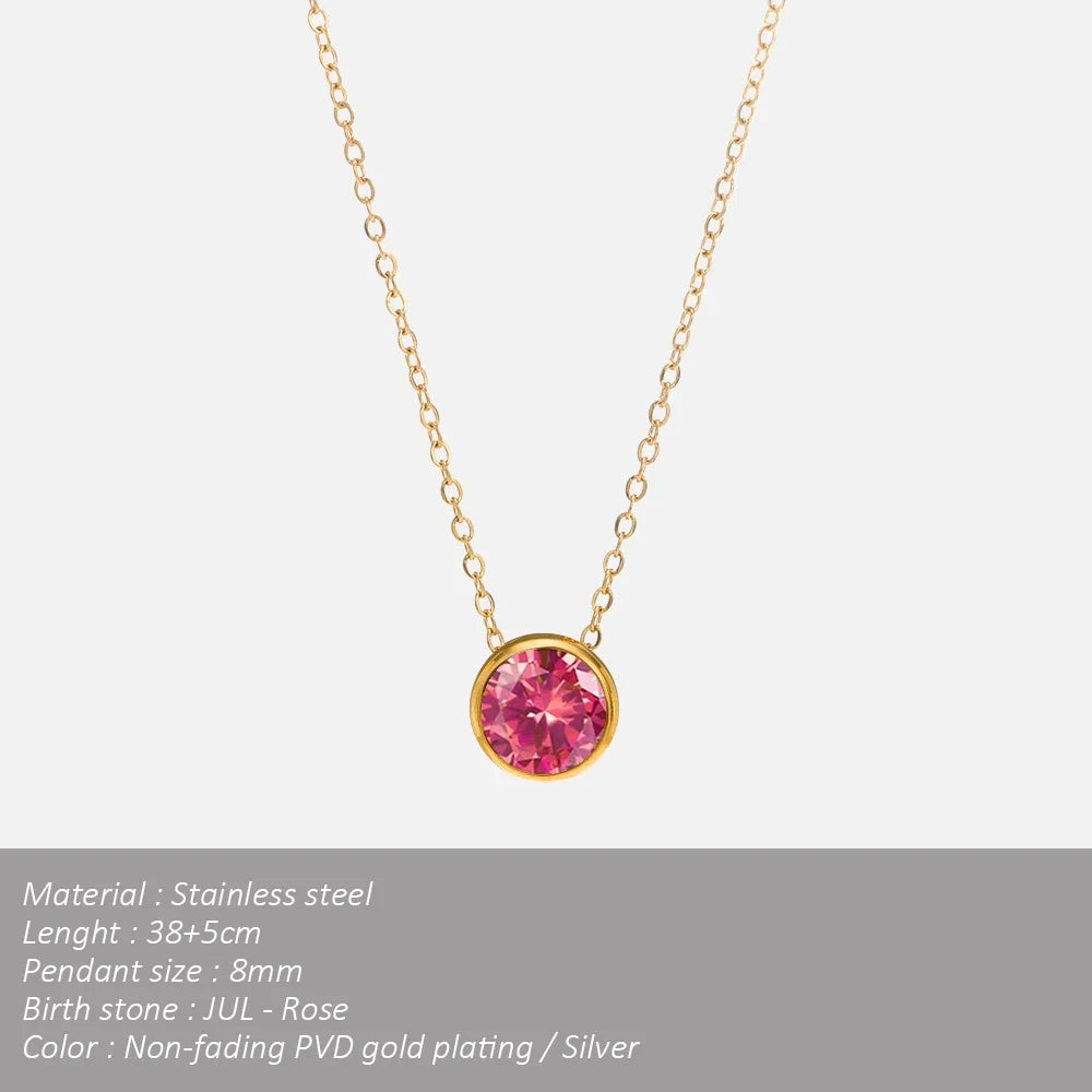 SUNIBI Stainless Steel Birthstone Necklace for Woman Gold Color Bride Designer Pendant Necklaces Birthday Gift Jewelry Wholesale