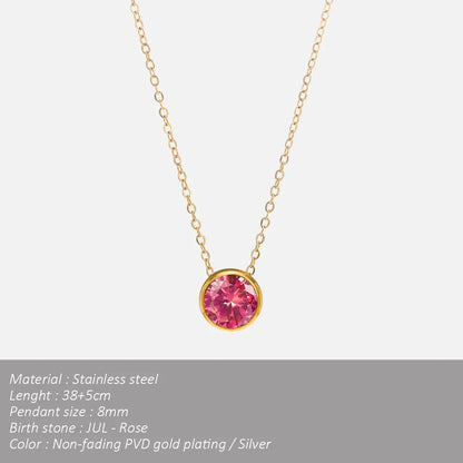 SUNIBI Stainless Steel Birthstone Necklace for Woman Gold Color Bride Designer Pendant Necklaces Birthday Gift Jewelry Wholesale