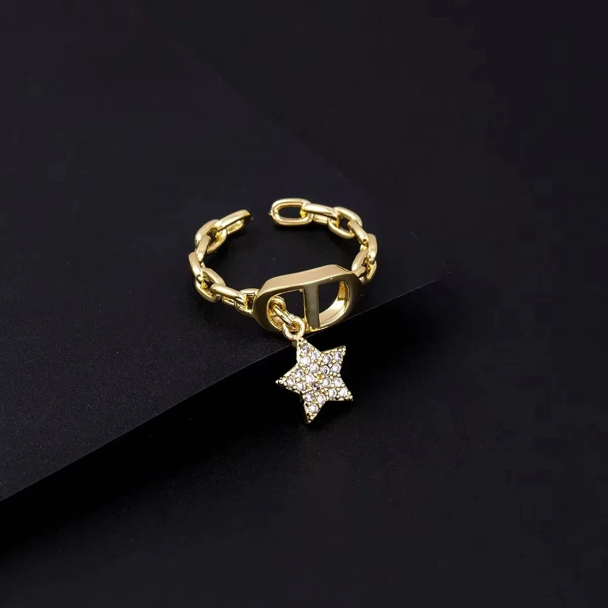 Star Diamond Letter Cd Ring Niche Design Pendant Trendyy Daily Versatile Women's Ring New Open Adjustable Ring