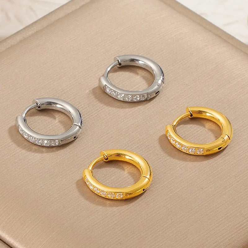 Stainless Steel Pave CZ Huggie Hoop Earrings for Women Men