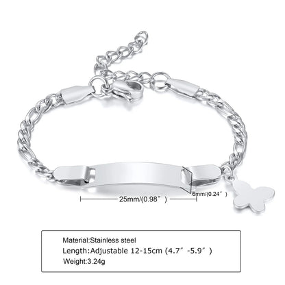 Custom Personalized Name ID Bracelet Gilrs Boy Gifts, Stainless Steel Curb Chain Link Crown Bracelet Not Allergic