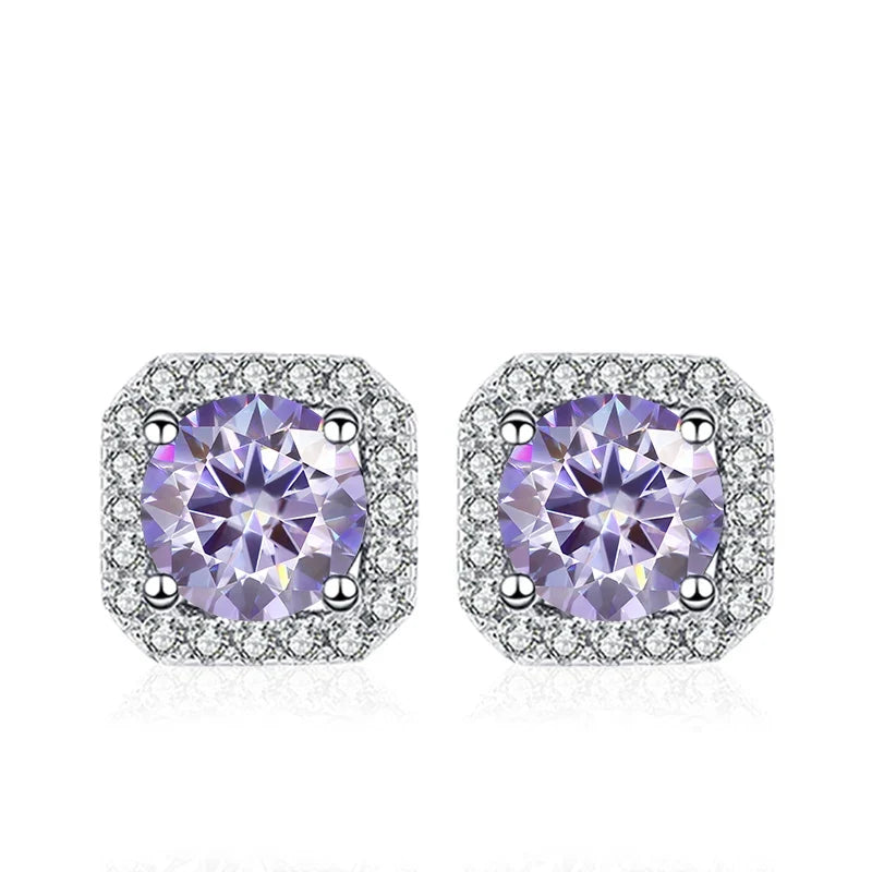 NeeTim 0.5ct 1ct Pink Moissanite Studs Earrings for Women 925 Sterling Silver Black Blue Grey Sparkling Lab Diamond Stud Earring