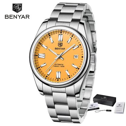New BENYAR Luxury Automatic Watch 10ATM Waterproof Stainless Steel Men Mechanical Wristwatches Sports Diving Watch for Men