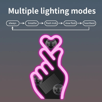 Solar Finger Heart LED Night Light | USB Solar Ambient Lamp for Car, Room, Party