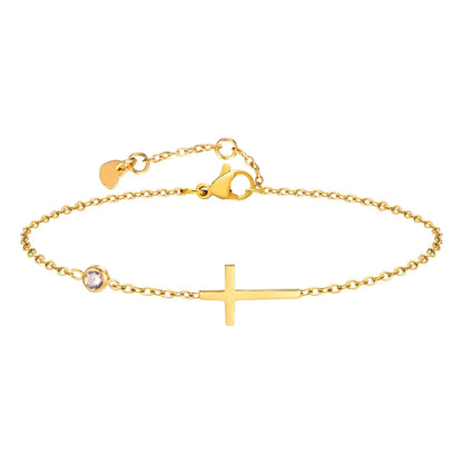 Birthstone Zirconia Thin Chain Link Cross Bracelet Stainless Steel Women's Adjustable Link Stacked Layered Chain Bracelets