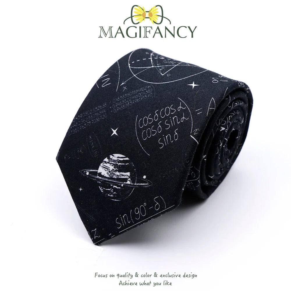 100%Cotton 8cm Tie Math Sciences Astronomy Physical Chemistry Men College Academy Institute School Cosplay Gift Cravat Accessory
