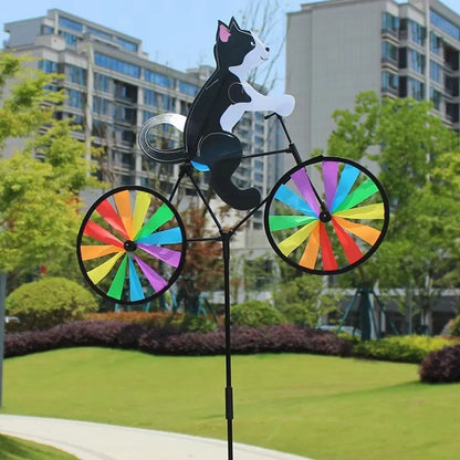 Three-dimensional Cartoon Animal Riding Windmill Cartoon Modelling Standing Pole Bicycle Wind Spinners Wind Spinners Lawn