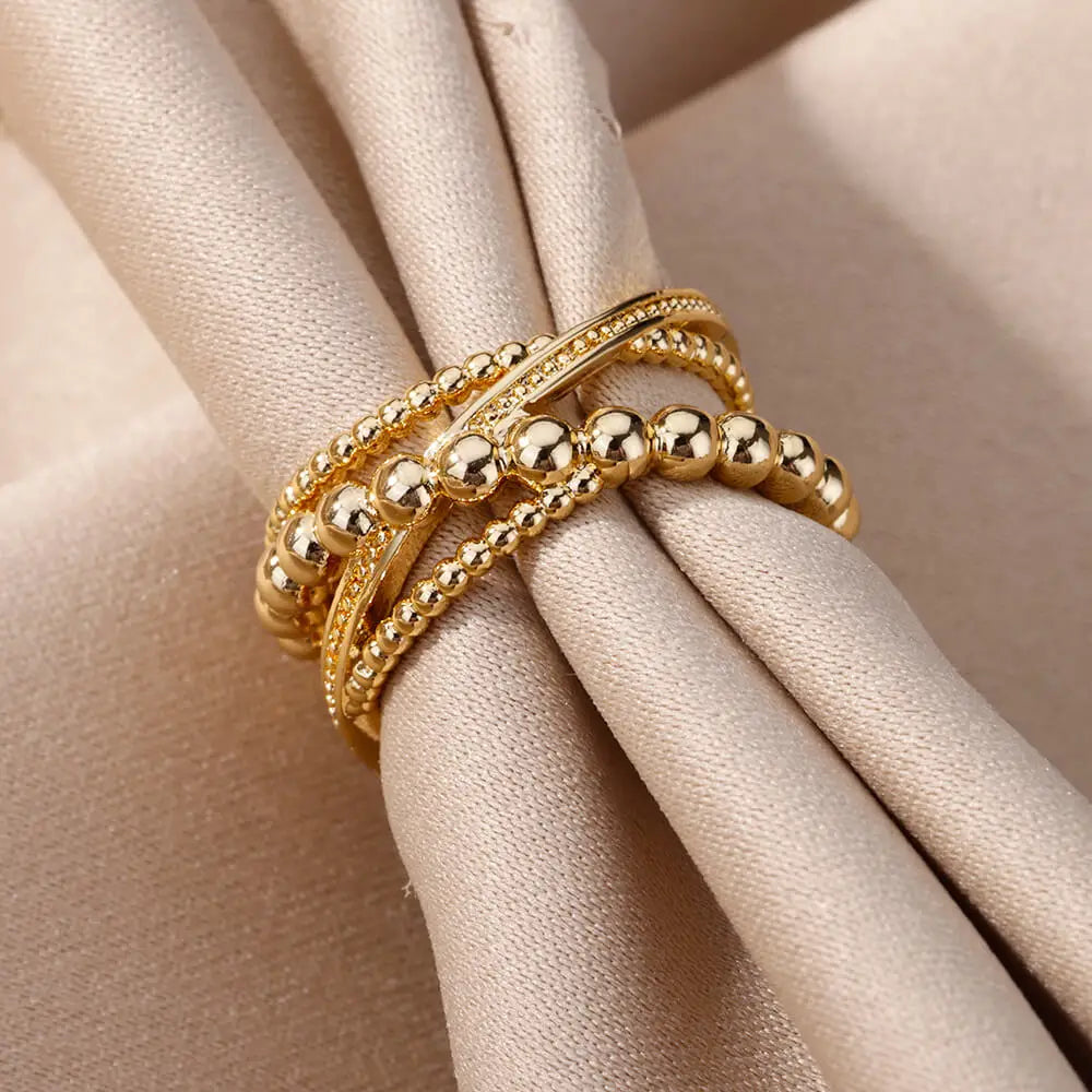 Stainless Steel Bead Twist Cross Rings For Women Gold Plated Irregular Opening Ring Wedding Aesthetic Jewelry anillos mujer