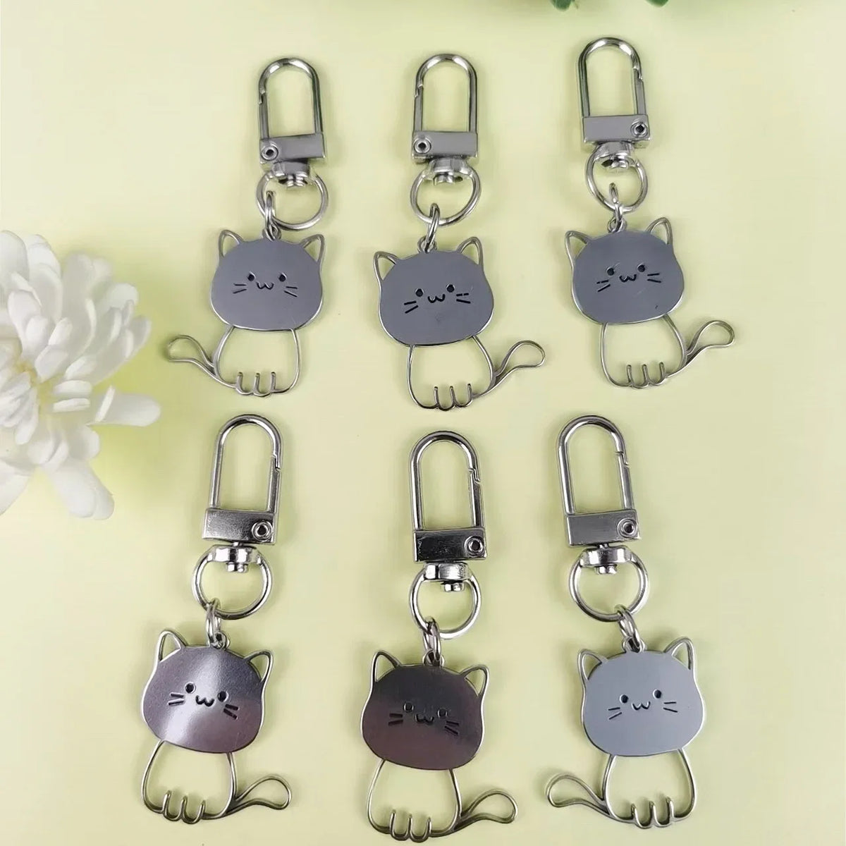 Stainless Steel Lovely Cat Keychain Couple Lover Animal Matching Keyring Cat Eating Fish Pendants Valentine's Day Gifts 2025 New