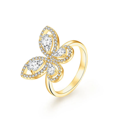 MINTYBOX Butterfly Moissanite Ring for Women Solid 10k 14k White Gold Pear Cut 6*4mm Pass Diamond Test Engagement Fine Jewelry