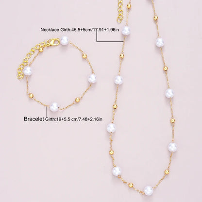 2 Pcs Exquisite Gold Color Bohemian Jewelry Set for Women Fashion Pearl Cross Pendant Necklace Bracelet Set Casual Jewelry Gifts