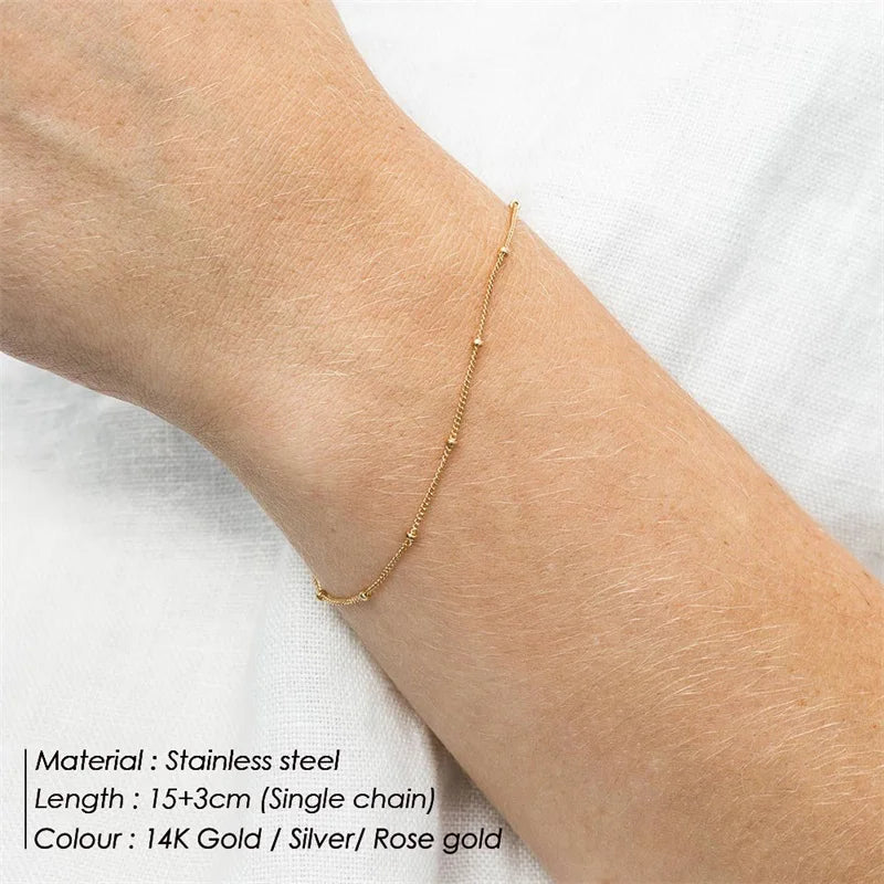 Simple Female Ball Chain Bracelet Jewelry New Layered Thin Beads Chain Bracelet For Women Leg 316L Stainless Steel Chain