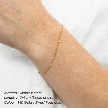 Simple Female Ball Chain Bracelet Jewelry New Layered Thin Beads Chain Bracelet For Women Leg 316L Stainless Steel Chain