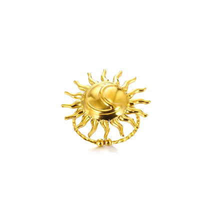 Elegant Stainless Steel Big Bloom Flower Rings For Women Gold Color Sun Starfish Open Ring Finger Jewelry Wedding Her Gift Punk