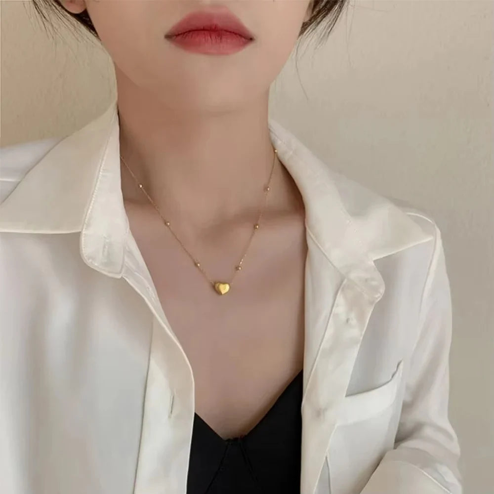Stainless Steel Simple Fashion Heart Clavicle Chain Necklace For Women Elegant Romantic Choker Pendant Necklaces Jewelr