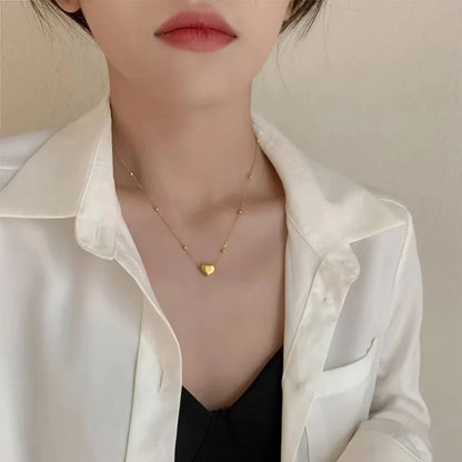 Stainless Steel Simple Fashion Heart Clavicle Chain Necklace For Women Elegant Romantic Choker Pendant Necklaces Jewelr