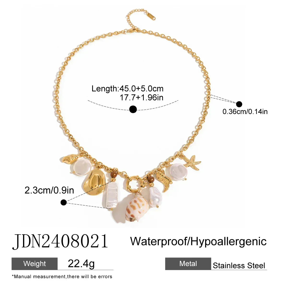 Zora Colorful Summer Holiday Style Conch Pendant Necklace Women's 18K Gold-plated Stainless Steel Multi Charm Fashion Jewelry